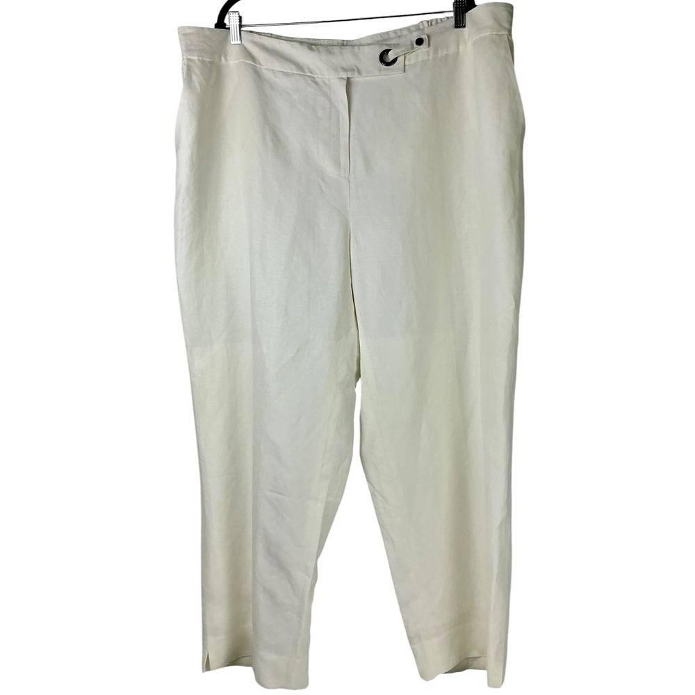 Kasper Women's White Linen Blend Dress Pants Plus‎ Size 22W Office Career